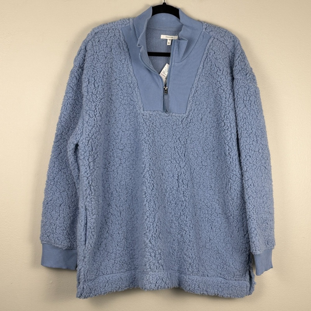 Maurices Sherpa Sweatshirt Womens XL Blue Long Sleeve Mock Neck 1/4 Zip Pullover